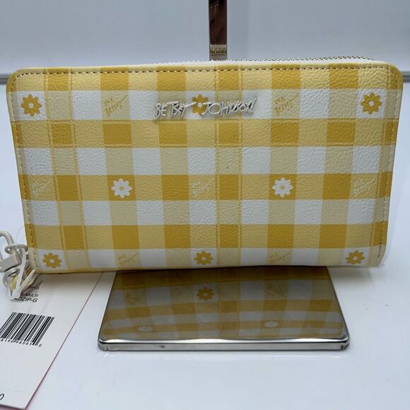 Betsey Johnson Yellow and White Checkered Clutch NWT - Picture 1 of 8